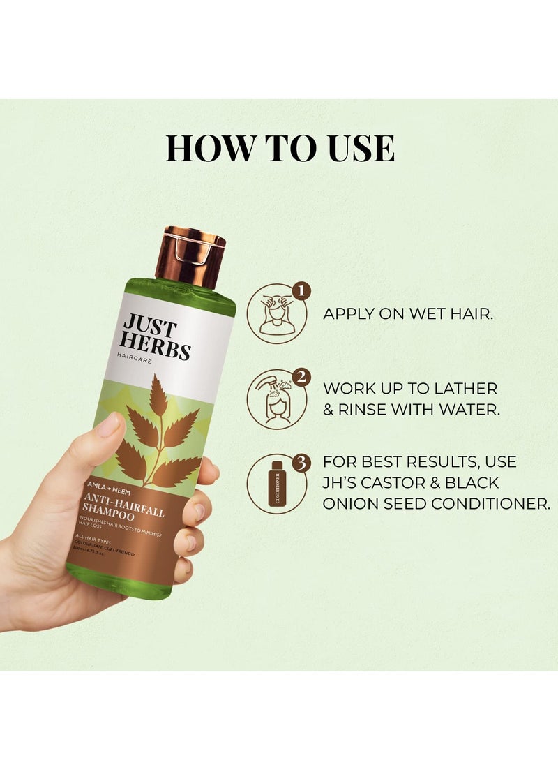 Just Herbs 8 in 1 Root Nourishing Amla Neem Hair Fall Control Shampoo For Men & Women - Suitable For Oily Hair Scalp, Sulphate & Paraben Free 200 ml