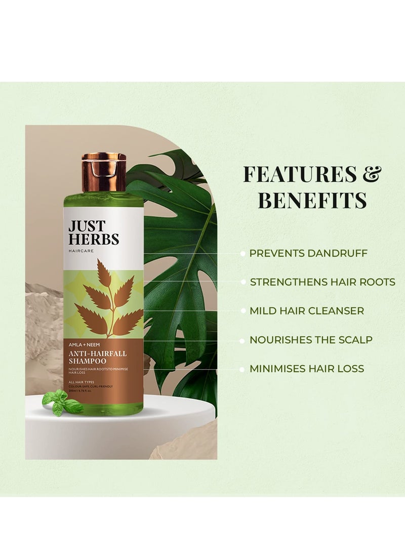Just Herbs 8 in 1 Root Nourishing Amla Neem Hair Fall Control Shampoo For Men & Women - Suitable For Oily Hair Scalp, Sulphate & Paraben Free 200 ml