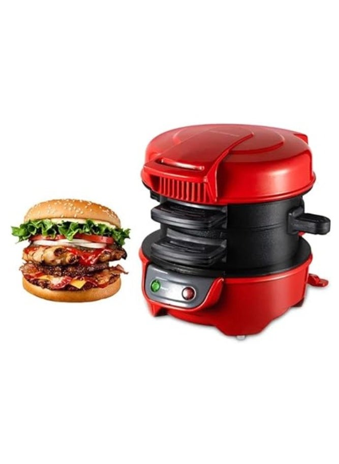 Multifunctional Burger Press Machine, Sandwich Maker, Waffle Maker, Breakfast Machine for Home Use, Large, Red