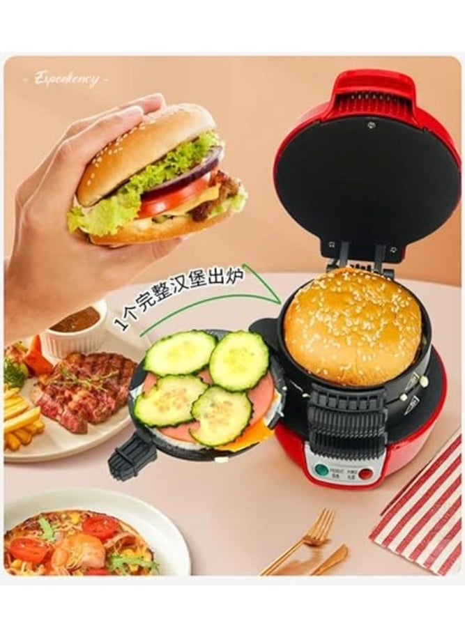 Multifunctional Burger Press Machine, Sandwich Maker, Waffle Maker, Breakfast Machine for Home Use, Large, Red