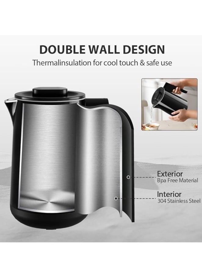Electric Kettle, 0.8L 1000W Temperature Controlled Kettle Tea Pot, 304 Stainless Steel Water Heater, Fast Heating with Auto Shut-Off & Boil-Dry Protection, Black
