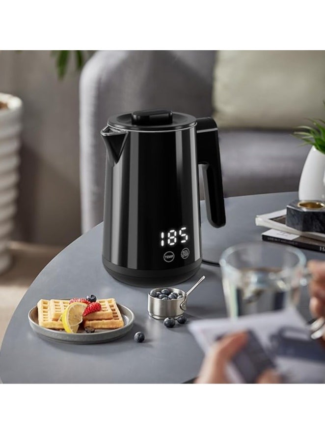 Electric Kettle, 0.8L 1000W Temperature Controlled Kettle Tea Pot, 304 Stainless Steel Water Heater, Fast Heating with Auto Shut-Off & Boil-Dry Protection, Black