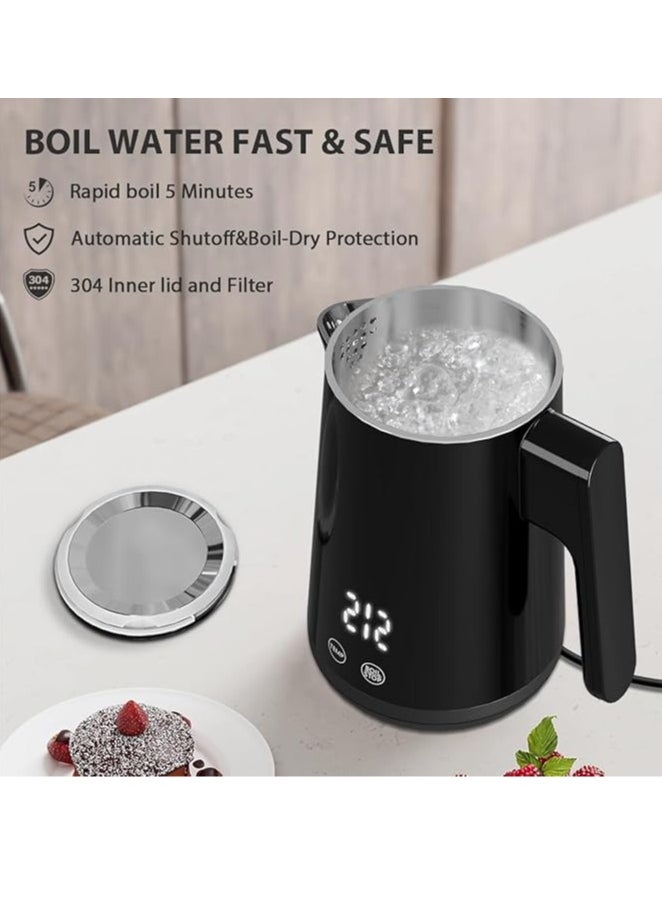 Electric Kettle, 0.8L 1000W Temperature Controlled Kettle Tea Pot, 304 Stainless Steel Water Heater, Fast Heating with Auto Shut-Off & Boil-Dry Protection, Black