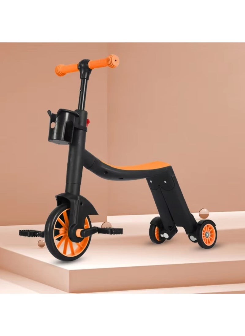 3 In 1 Convertible Tricycle Balance Bike Kick Scooter For Kids Orange