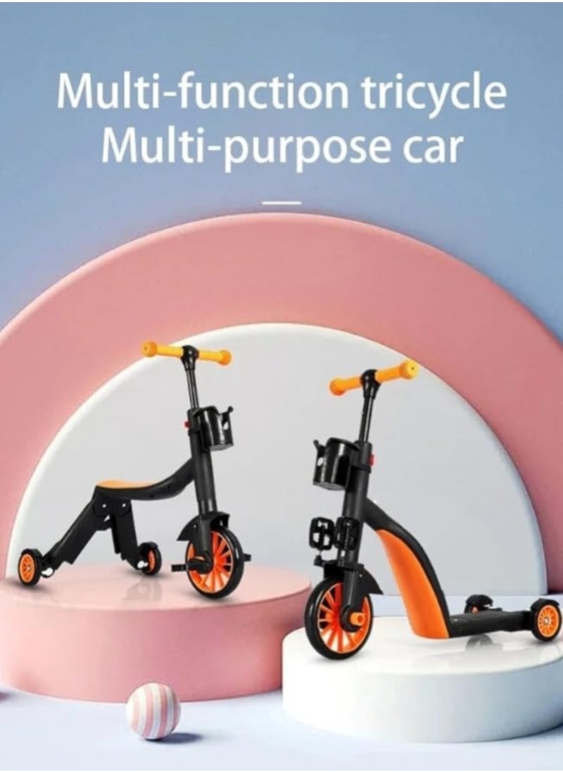 3 In 1 Convertible Tricycle Balance Bike Kick Scooter For Kids Orange