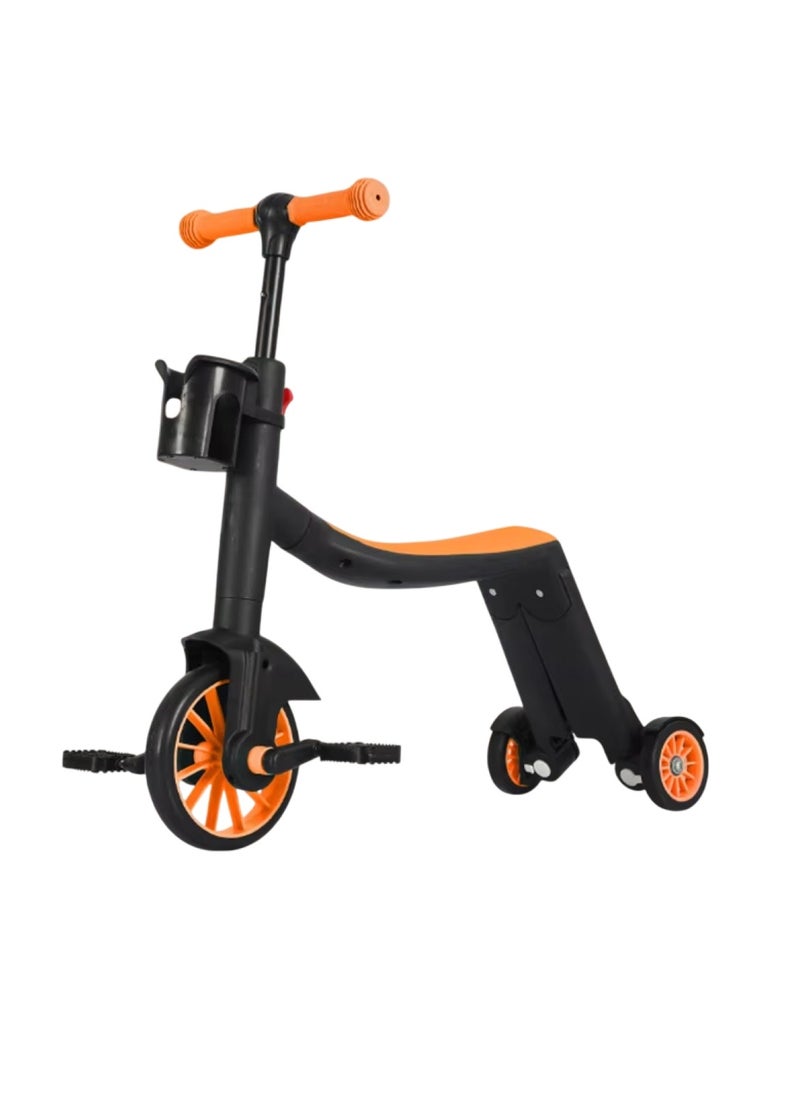 3 In 1 Convertible Tricycle Balance Bike Kick Scooter For Kids Orange