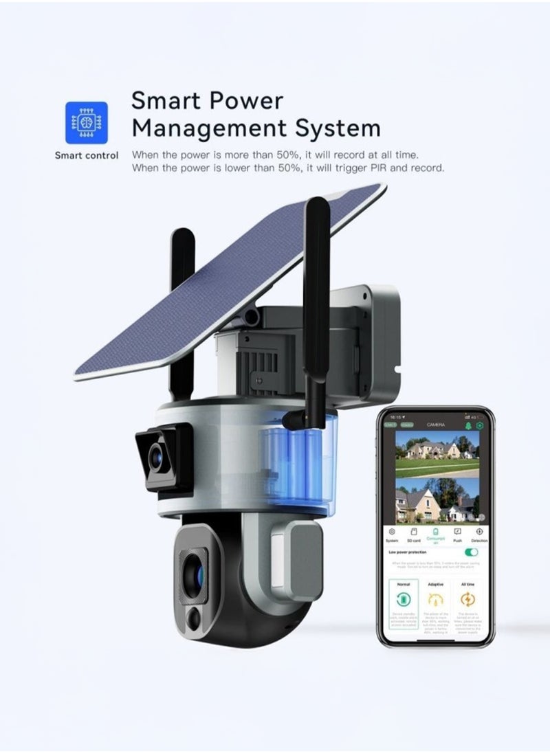 4MP Dual - Lensed S5 Security Camera with 4K Resolution, 4G/Wi-Fi Connectivity, Solar/Battery Power, 10x Zoom, PTZ (355°H/90°V), 20000mAh Battery, IP66 Waterproof, Two - way Audio, TF Card/Cloud Storage