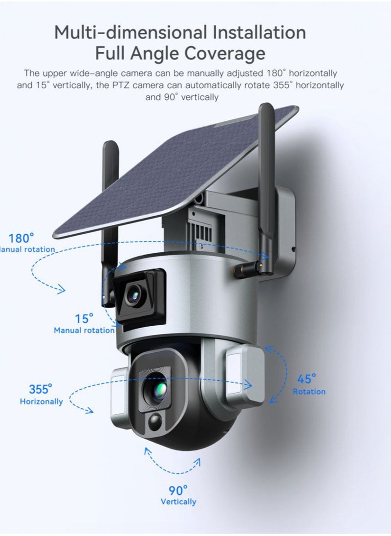 4MP Dual - Lensed S5 Security Camera with 4K Resolution, 4G/Wi-Fi Connectivity, Solar/Battery Power, 10x Zoom, PTZ (355°H/90°V), 20000mAh Battery, IP66 Waterproof, Two - way Audio, TF Card/Cloud Storage