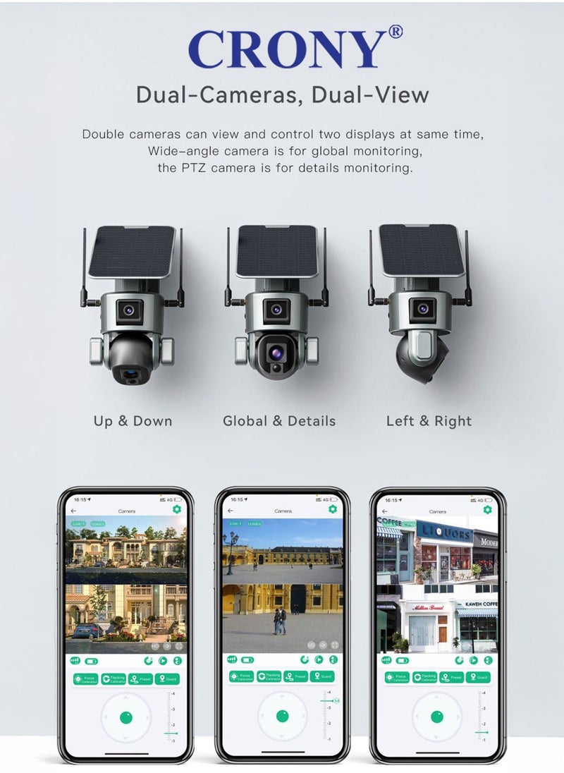 4MP Dual - Lensed S5 Security Camera with 4K Resolution, 4G/Wi-Fi Connectivity, Solar/Battery Power, 10x Zoom, PTZ (355°H/90°V), 20000mAh Battery, IP66 Waterproof, Two - way Audio, TF Card/Cloud Storage