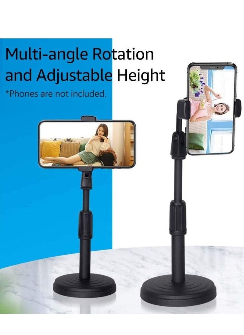 Cell Phone Stand,Desktop Cell Phone Stand Holder Clamp Tablet Stand Adjustable Height Portable Stable Round Base For Watching Online Classes Video Photoing Live Streaming Black