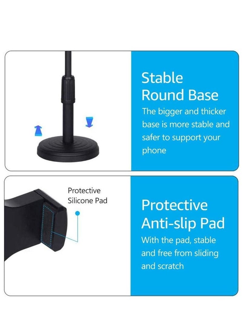 Cell Phone Stand,Desktop Cell Phone Stand Holder Clamp Tablet Stand Adjustable Height Portable Stable Round Base For Watching Online Classes Video Photoing Live Streaming Black