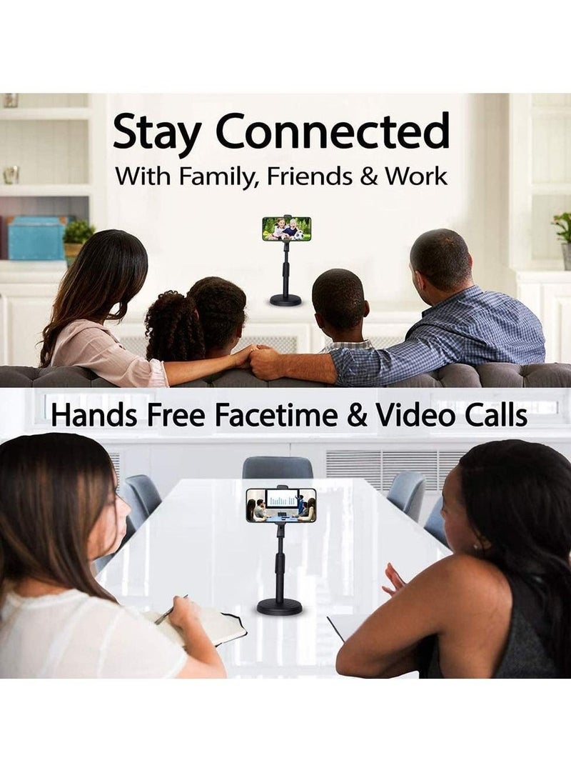 Cell Phone Stand,Desktop Cell Phone Stand Holder Clamp Tablet Stand Adjustable Height Portable Stable Round Base For Watching Online Classes Video Photoing Live Streaming Black
