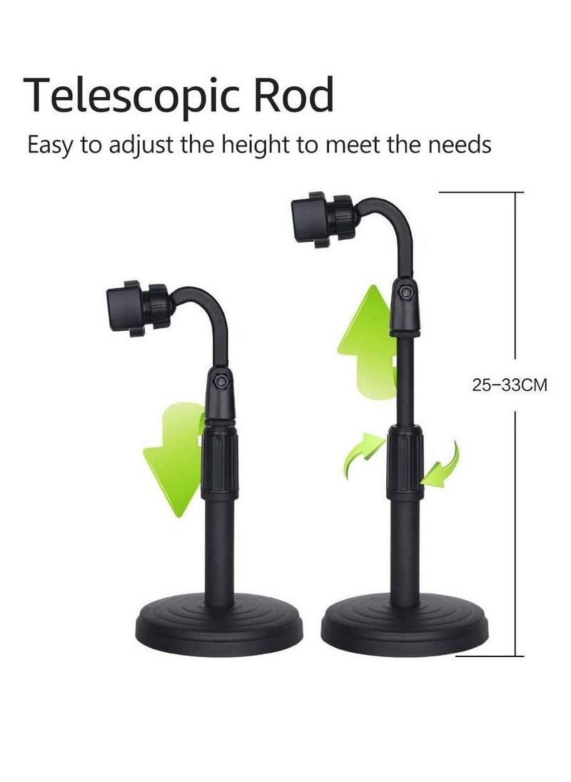 Cell Phone Stand,Desktop Cell Phone Stand Holder Clamp Tablet Stand Adjustable Height Portable Stable Round Base For Watching Online Classes Video Photoing Live Streaming Black