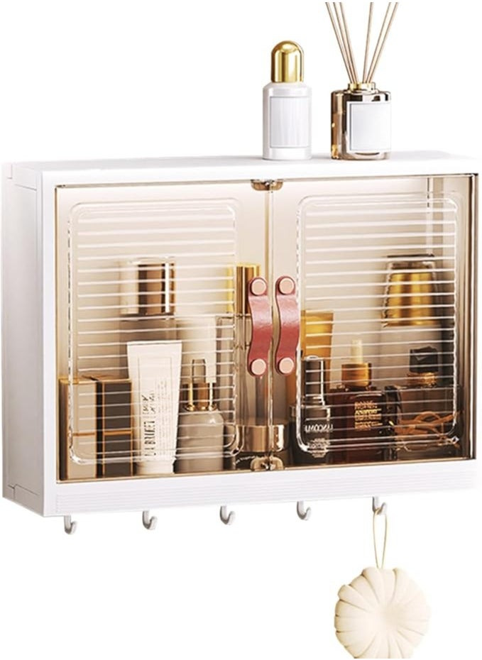 Wall Mounted Large Capacity Makeup Organizer,Dustproof Cosmetic Organizer,Bathroom Organizers and Storage,Skincare Organizers for Vanity,Bedroom(White）