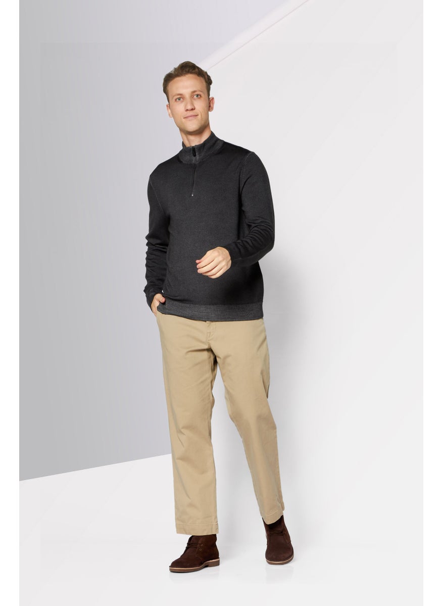 Men Mock Neck Knitted Sweater, Dark Grey