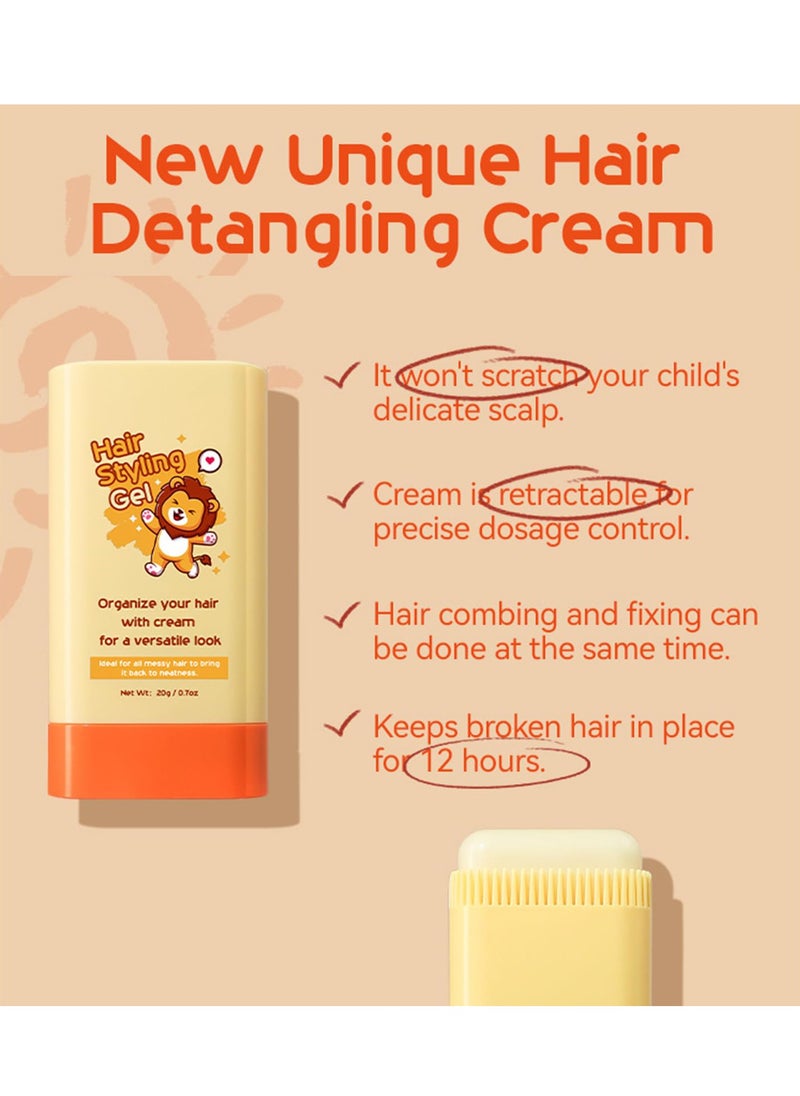 Hair Styling Gel for Kids, Children's Hair Wax Stick - Built-in Comb 2-in-1 Hair Finishing Stick, Natural Ingredients Refreshing and Non-Greasy, Easy to Styling, 0.71oz