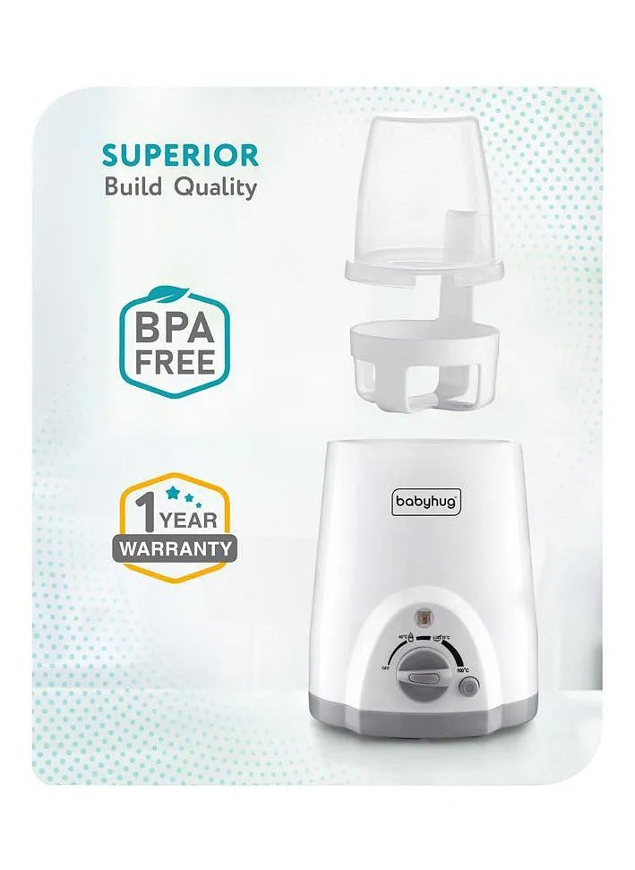 Babyhug 3-in-1 Bottle Warmer & Sterilizer - Quick, Safe Heating, Auto Cut-Off, Overheat Protection, Even Heat Distribution, BPA Free - White