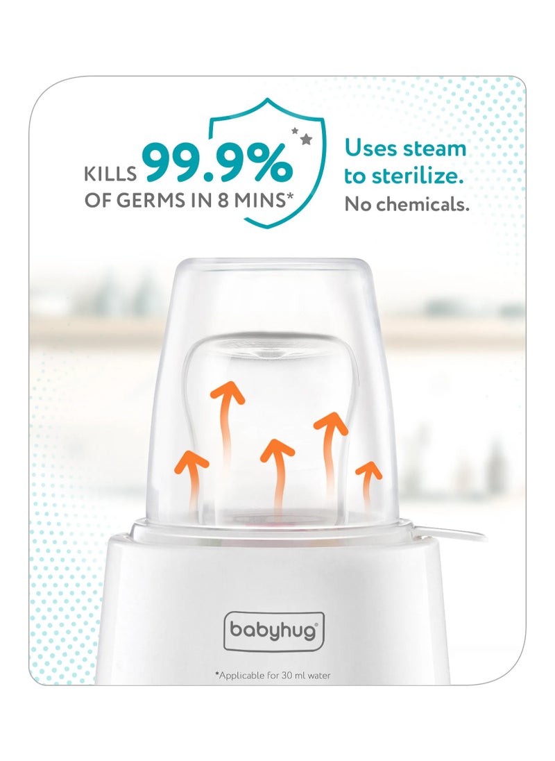 Babyhug 3-in-1 Bottle Warmer & Sterilizer - Quick, Safe Heating, Auto Cut-Off, Overheat Protection, Even Heat Distribution, BPA Free - White