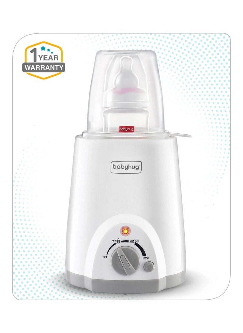 Babyhug 3-in-1 Bottle Warmer & Sterilizer - Quick, Safe Heating, Auto Cut-Off, Overheat Protection, Even Heat Distribution, BPA Free - White