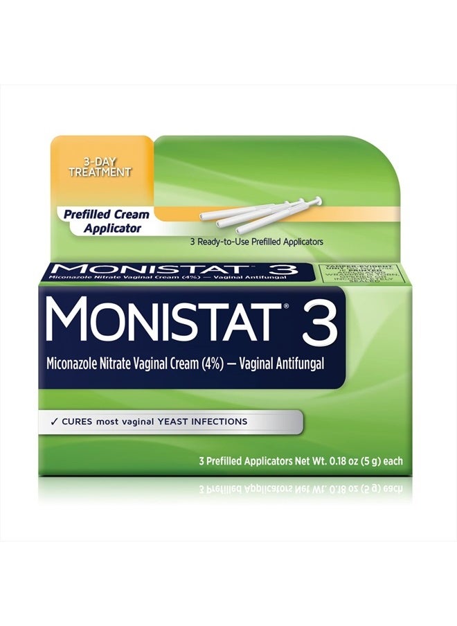 3 Day Yeast Infection Treatment for Women, 3 Miconazole Pre-Filled Cream Applicators, 1 Pack