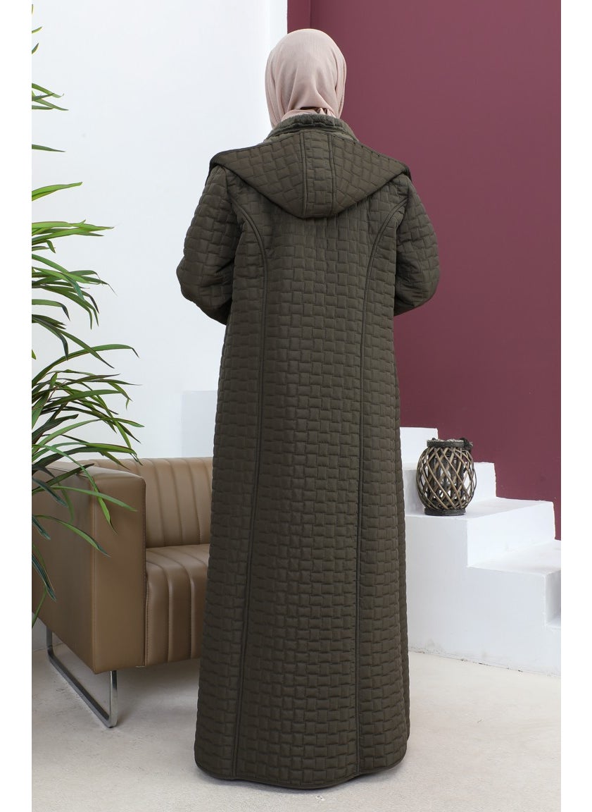 Plus Size Baklava Pattern Quilted Coat 5062-03 Khaki
