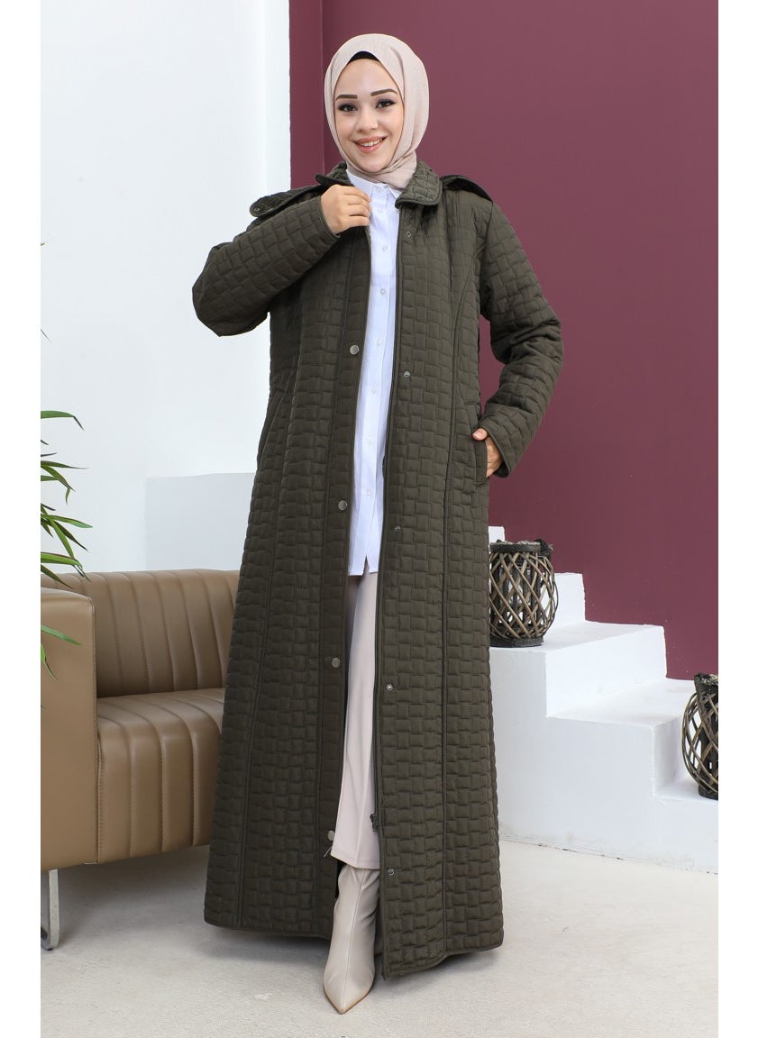 Plus Size Baklava Pattern Quilted Coat 5062-03 Khaki