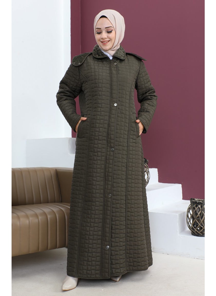 Plus Size Baklava Pattern Quilted Coat 5062-03 Khaki