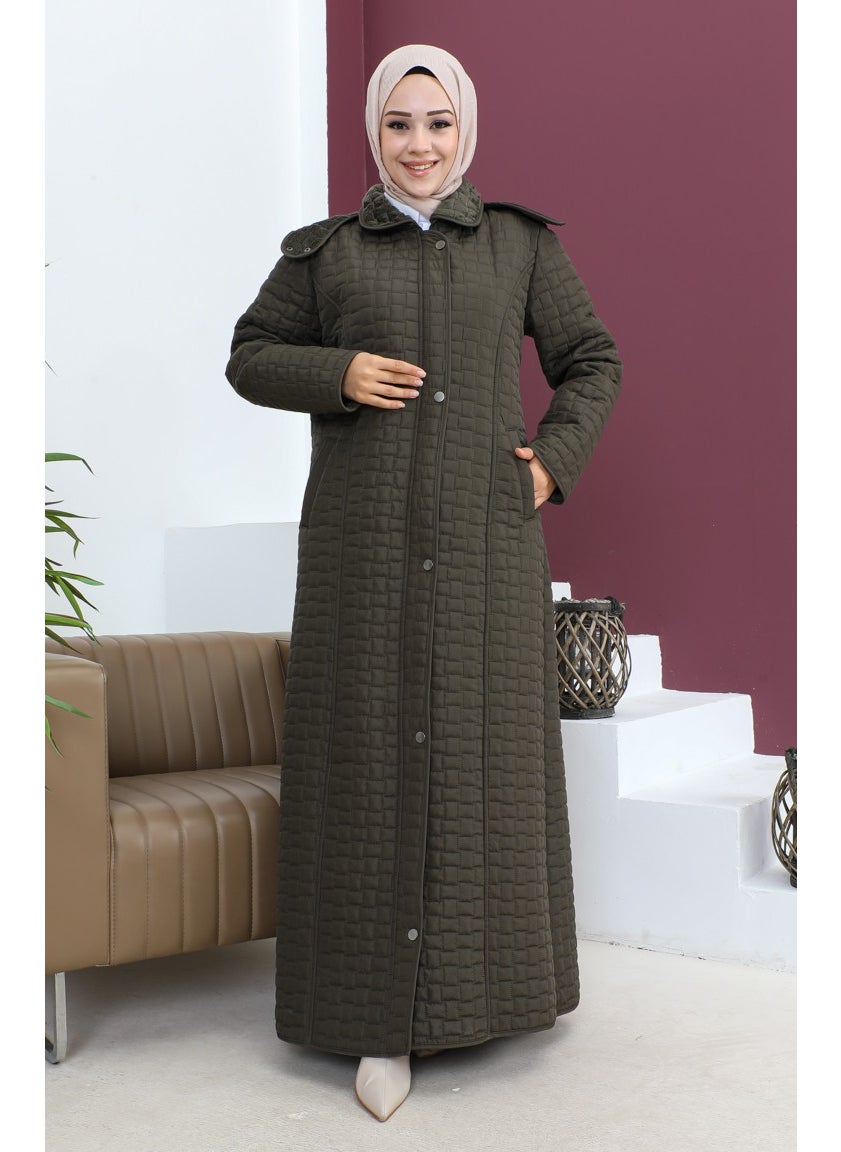 Plus Size Baklava Pattern Quilted Coat 5062-03 Khaki