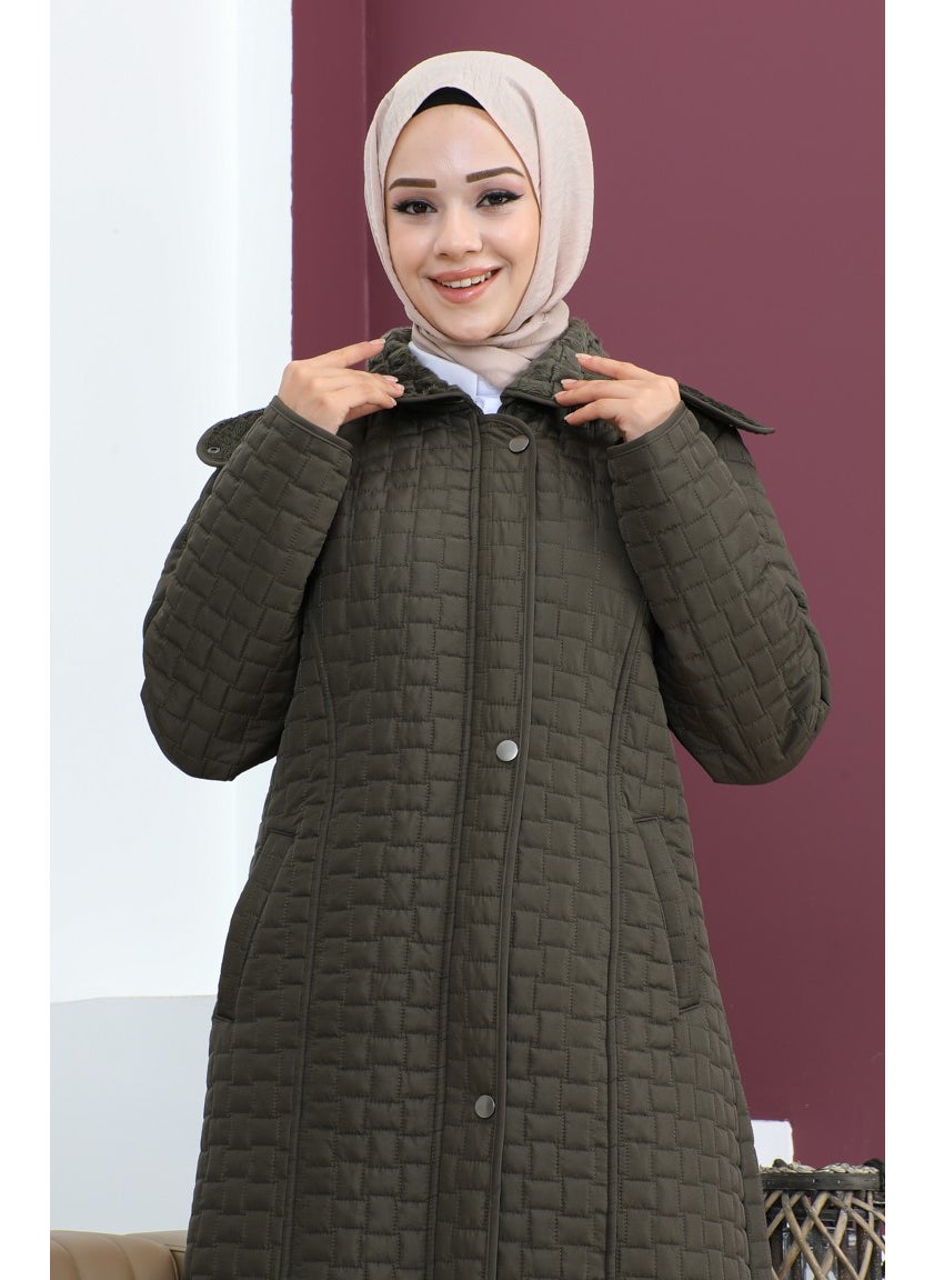 Plus Size Baklava Pattern Quilted Coat 5062-03 Khaki