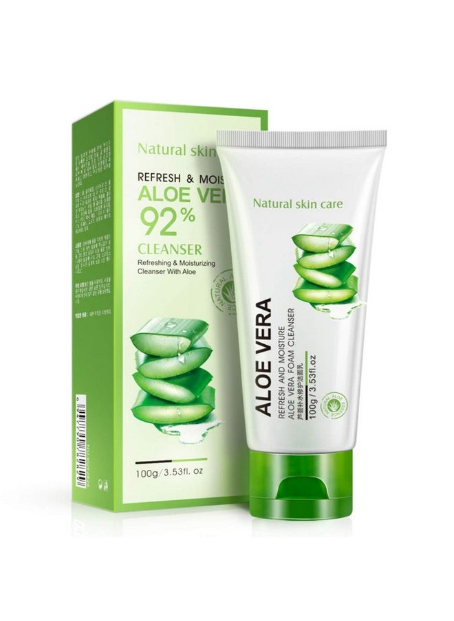 92% Aloe Vera Foam Cleanser - Refresh & Moisture Aloe Vera 92% Cleanser. Shrink Pores & Oil Control Deep Cleaning Face Cleanser.(100G)