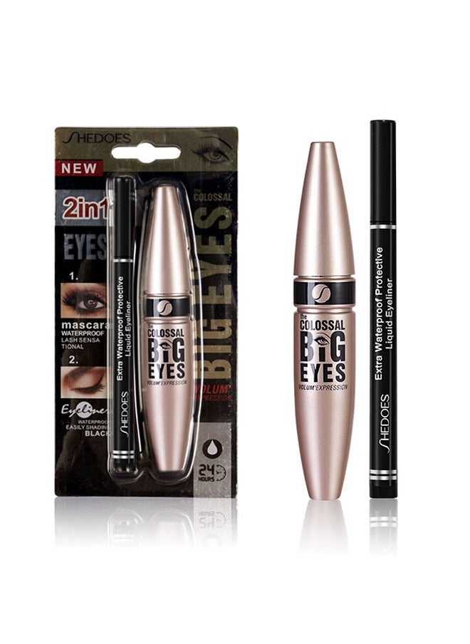 Big Eyes,2IN1- Mascara+Eyeliner, Waterproof Eye Makeup Duo, Enhance Your Gaze with Natural Lasting Lift & Curl for Lashes and Pigmented Smudge-Proof Eye Liner