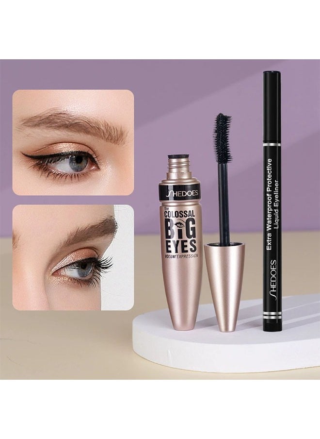 Big Eyes,2IN1- Mascara+Eyeliner, Waterproof Eye Makeup Duo, Enhance Your Gaze with Natural Lasting Lift & Curl for Lashes and Pigmented Smudge-Proof Eye Liner