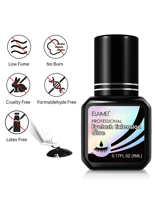 Professional Eyelash Extension Glue-Lash Extension Glue for Strong Bond and High Flexibility Ultra Hold Instant Dry Low Fume and Extra Strong Black Adhesive Lash Bond Lash Glue