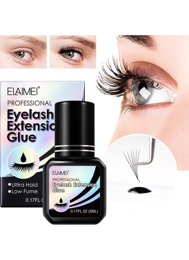 Professional Eyelash Extension Glue-Lash Extension Glue for Strong Bond and High Flexibility Ultra Hold Instant Dry Low Fume and Extra Strong Black Adhesive Lash Bond Lash Glue