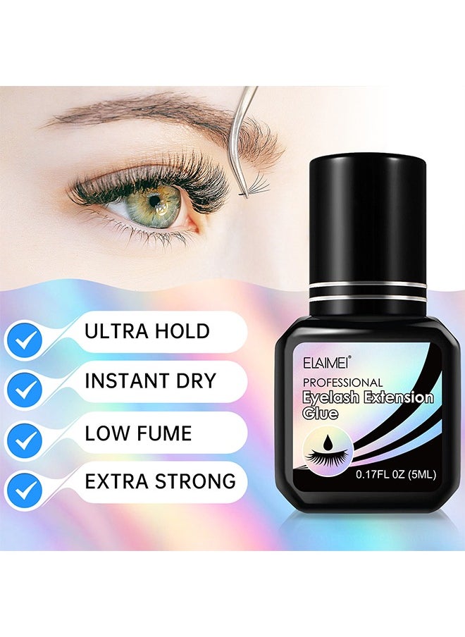 Professional Eyelash Extension Glue-Lash Extension Glue for Strong Bond and High Flexibility Ultra Hold Instant Dry Low Fume and Extra Strong Black Adhesive Lash Bond Lash Glue