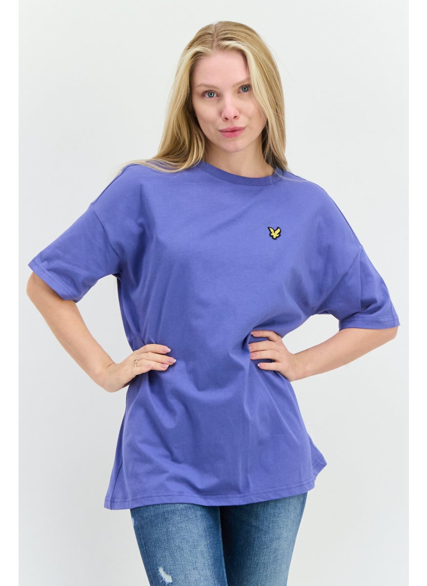 Women Crew Neck Short Sleeves Brand Logo T-Shirt, Purple