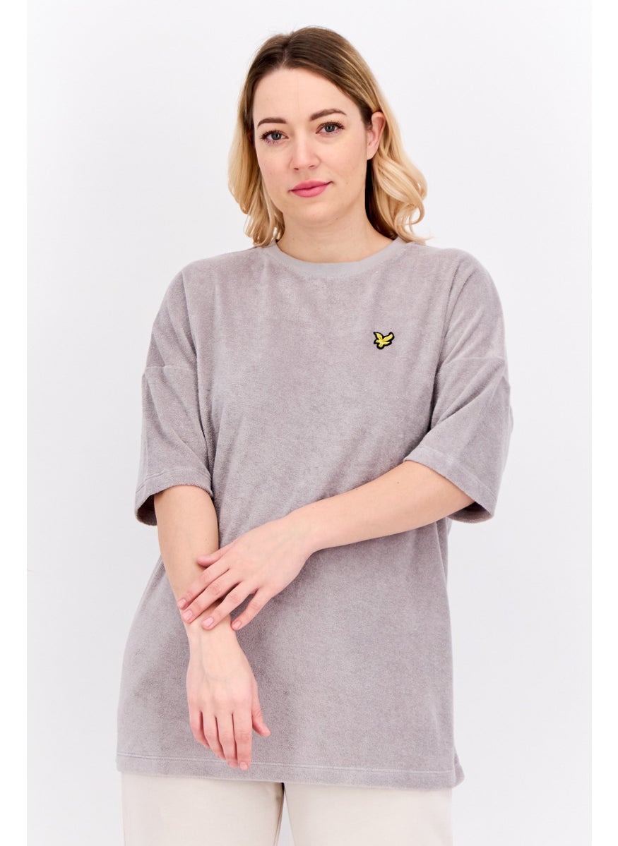 Women Crew Neck Short Sleeve Brand Logo T-Shirt, Grey