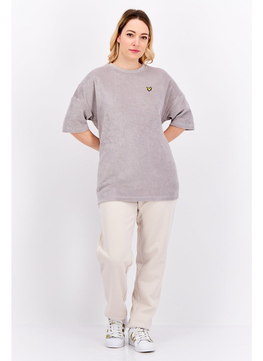 Women Crew Neck Short Sleeve Brand Logo T-Shirt, Grey