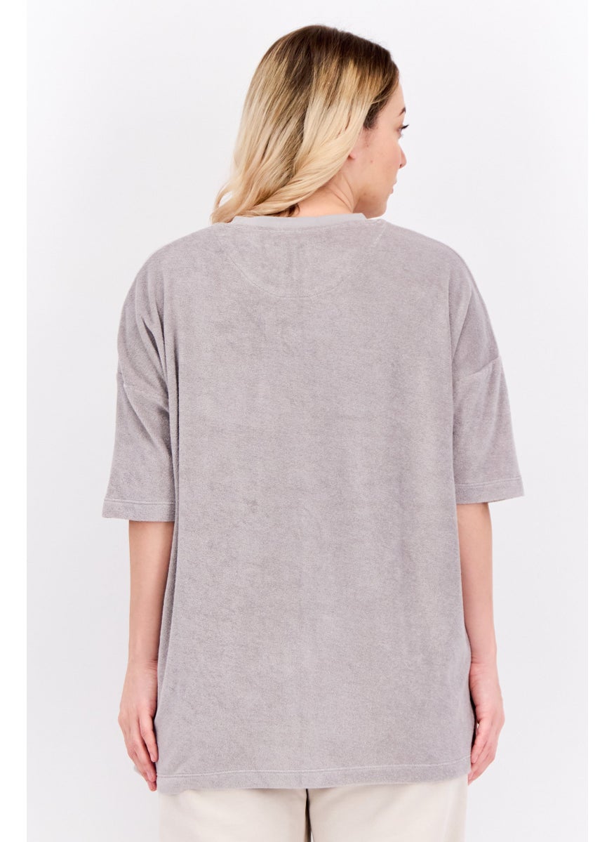 Women Crew Neck Short Sleeve Brand Logo T-Shirt, Grey