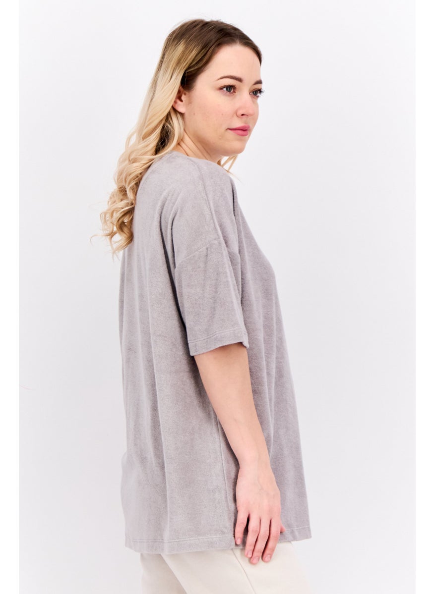 Women Crew Neck Short Sleeve Brand Logo T-Shirt, Grey