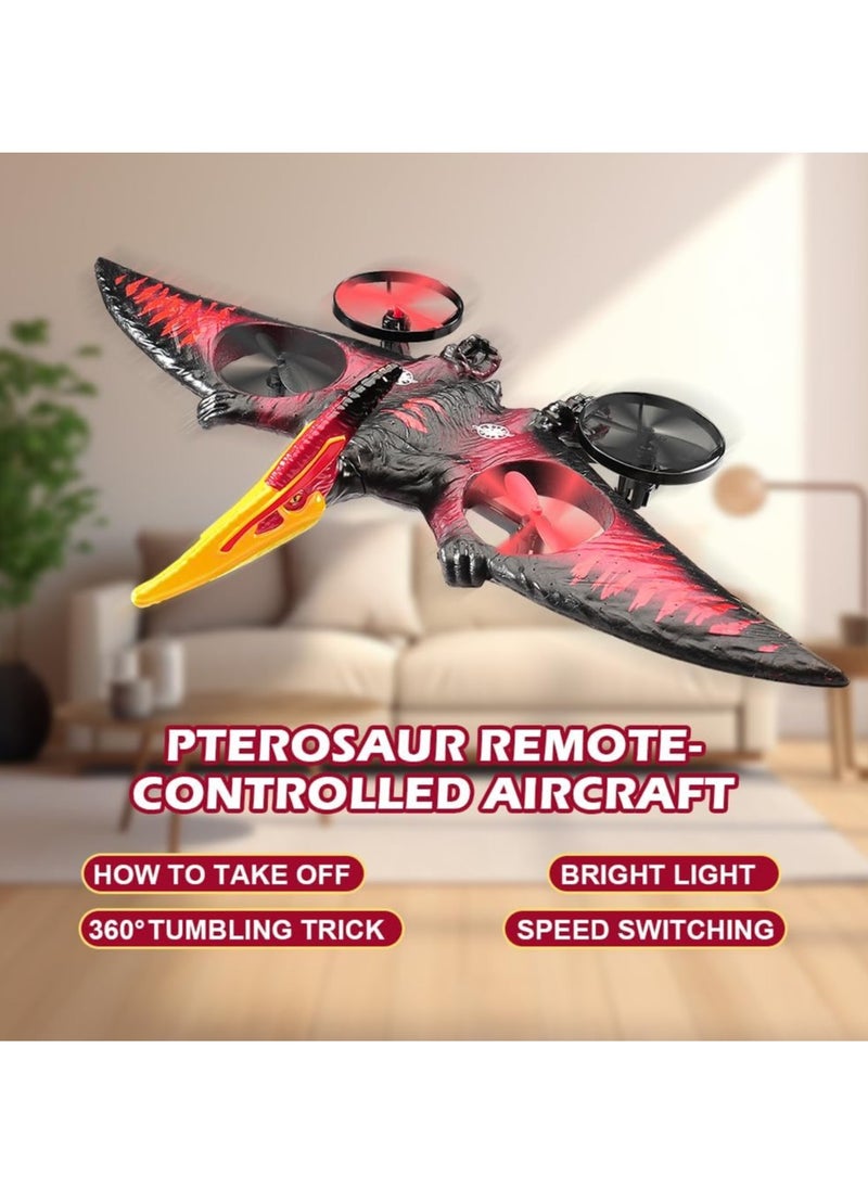 Flying Dinosaur RC Fighter Jet L0713 – Remote Control Toy for Kids & Adults with 360° Stunts, One-Key Take Off, LED Lights, 2.4GHz Gyro & USB Charging – RC Dinosaur Drone (Red & Black)