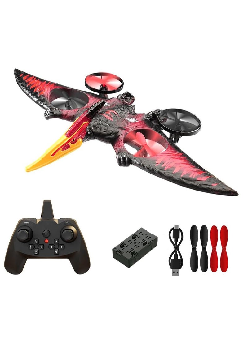 Flying Dinosaur RC Fighter Jet L0713 – Remote Control Toy for Kids & Adults with 360° Stunts, One-Key Take Off, LED Lights, 2.4GHz Gyro & USB Charging – RC Dinosaur Drone (Red & Black)