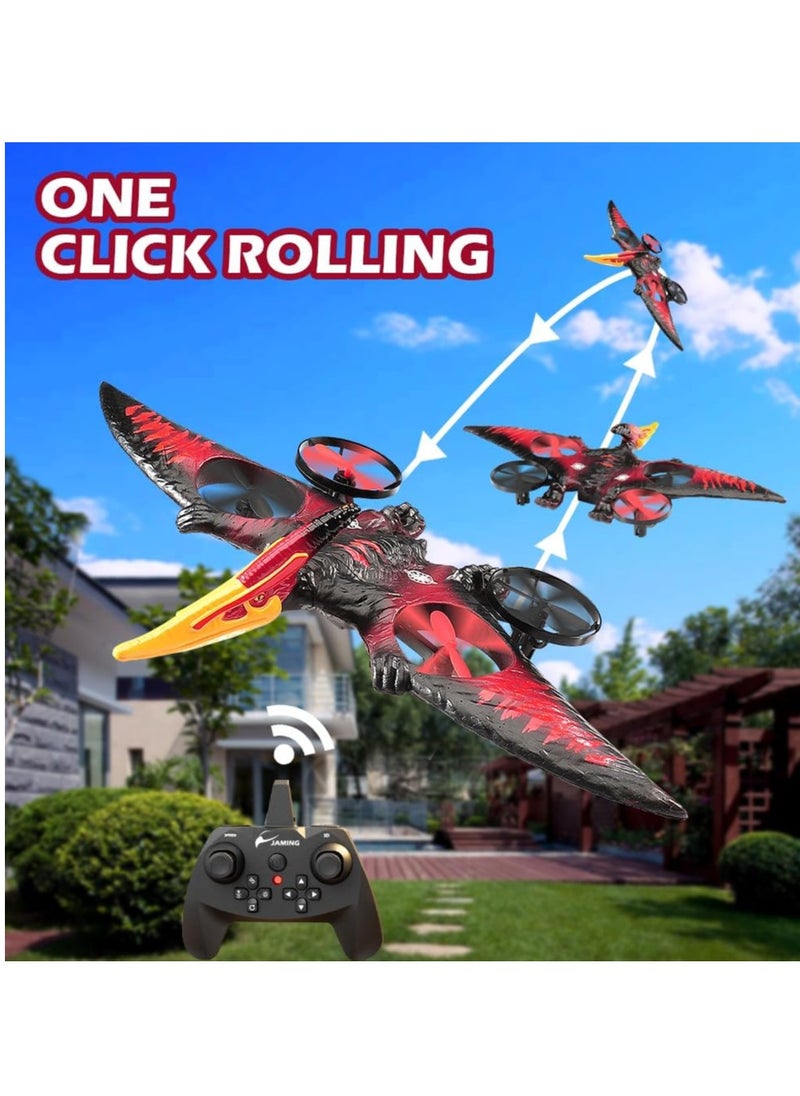 Flying Dinosaur RC Fighter Jet L0713 – Remote Control Toy for Kids & Adults with 360° Stunts, One-Key Take Off, LED Lights, 2.4GHz Gyro & USB Charging – RC Dinosaur Drone (Red & Black)