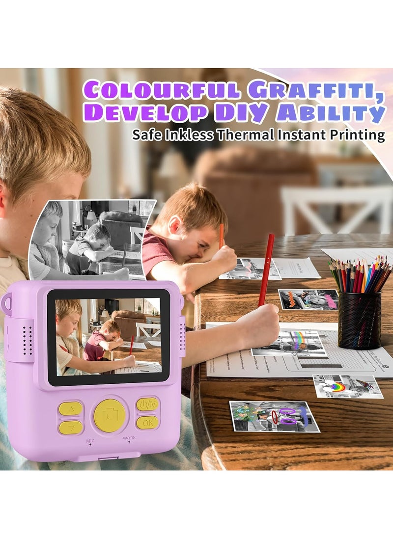 Kids Camera- Instant Print Camera 1080P 2.4 Inch Screen Digital Children Video Camcorder Camera with 16X Digital Zoom 32GB TF Card 3 Rolls Paper Included