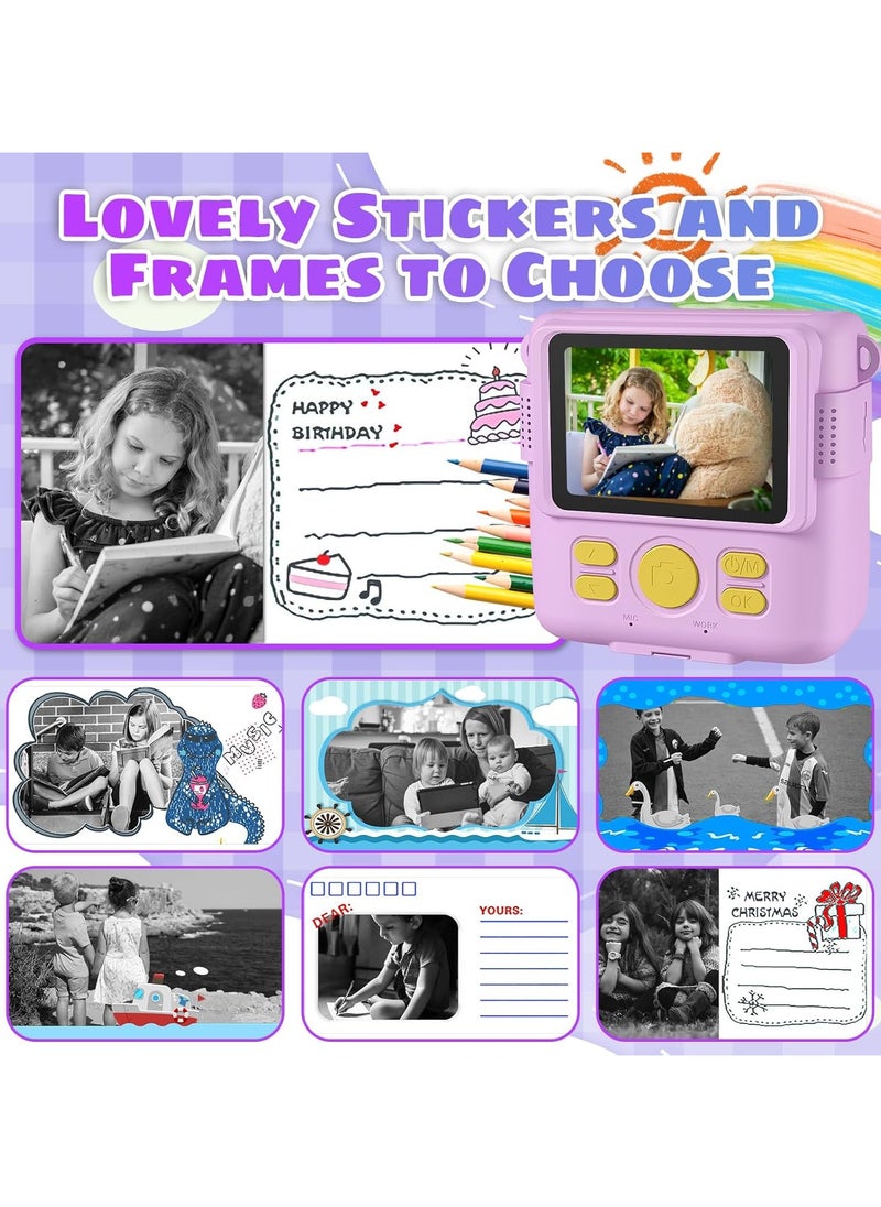 Kids Camera- Instant Print Camera 1080P 2.4 Inch Screen Digital Children Video Camcorder Camera with 16X Digital Zoom 32GB TF Card 3 Rolls Paper Included