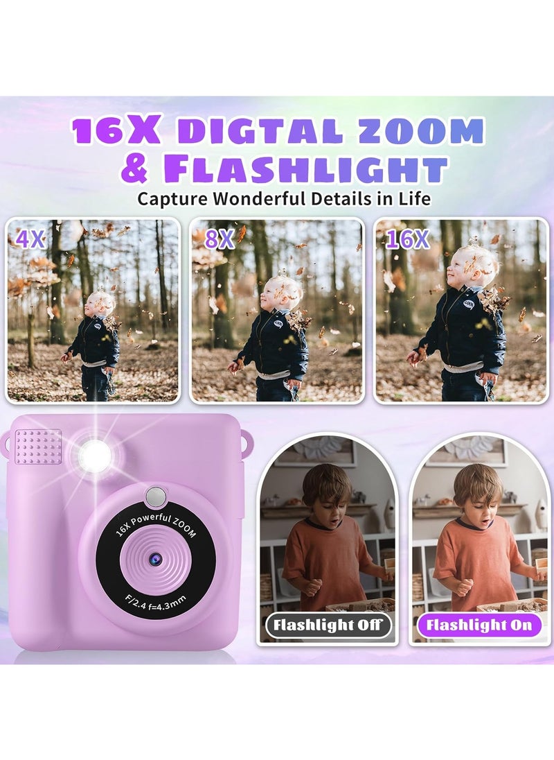 Kids Camera- Instant Print Camera 1080P 2.4 Inch Screen Digital Children Video Camcorder Camera with 16X Digital Zoom 32GB TF Card 3 Rolls Paper Included