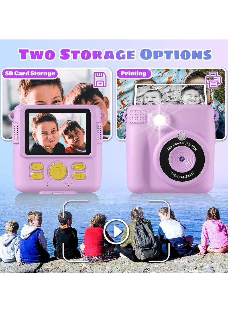 Kids Camera- Instant Print Camera 1080P 2.4 Inch Screen Digital Children Video Camcorder Camera with 16X Digital Zoom 32GB TF Card 3 Rolls Paper Included