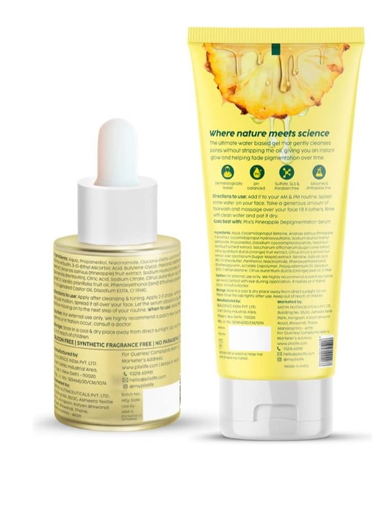 The Plant Fix 5% Foaming Face Serum & Wash Set in Pineapple Shape for pigmentation, dark spots, dull, brighter and even skin