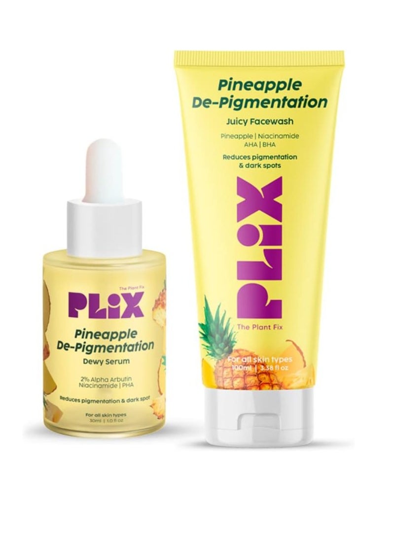 The Plant Fix 5% Foaming Face Serum & Wash Set in Pineapple Shape for pigmentation, dark spots, dull, brighter and even skin