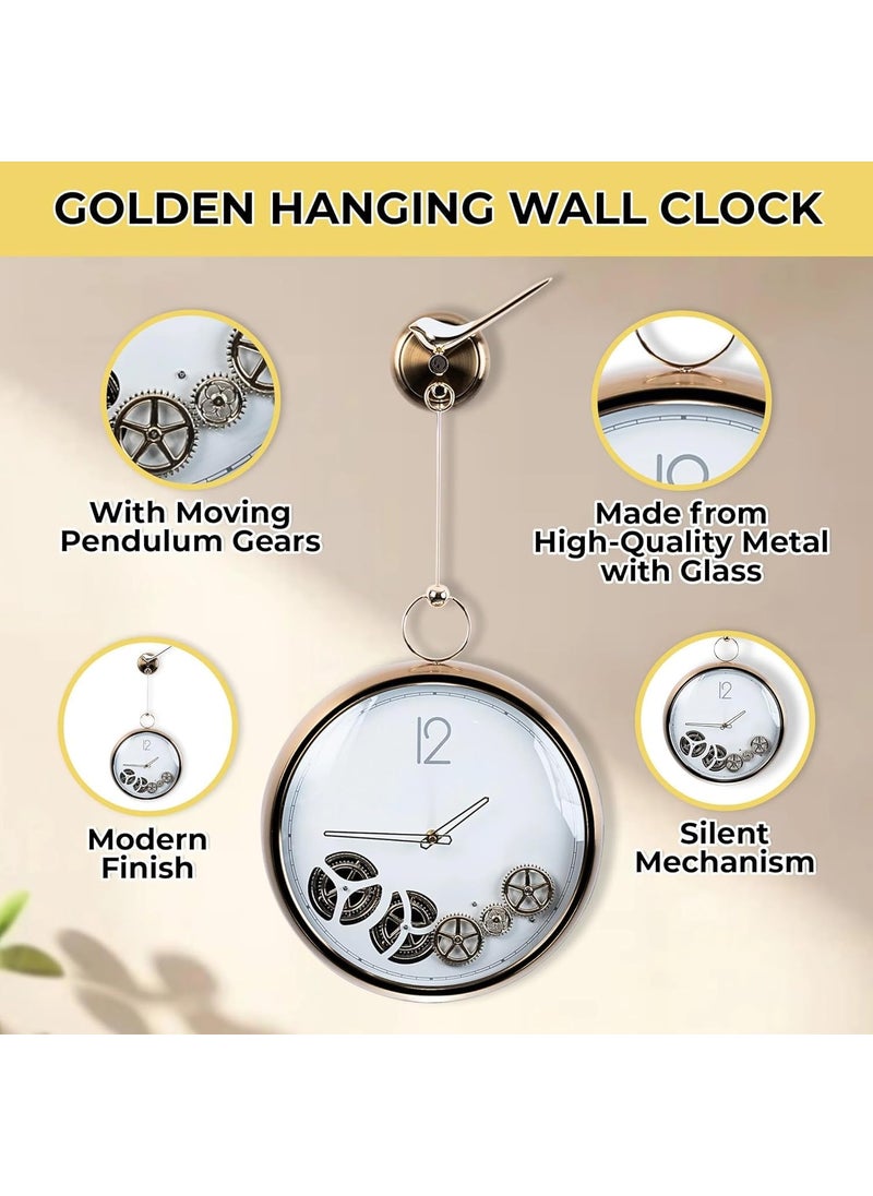 waqif Moving Gear Wall Clock for Living Room 2 in 1 Desk Clock with Glass Cover Numerical Numbers Modern Metal Wall Clocks Industrial Steampunk Moving Gear Wall Clock for Home Decor Office